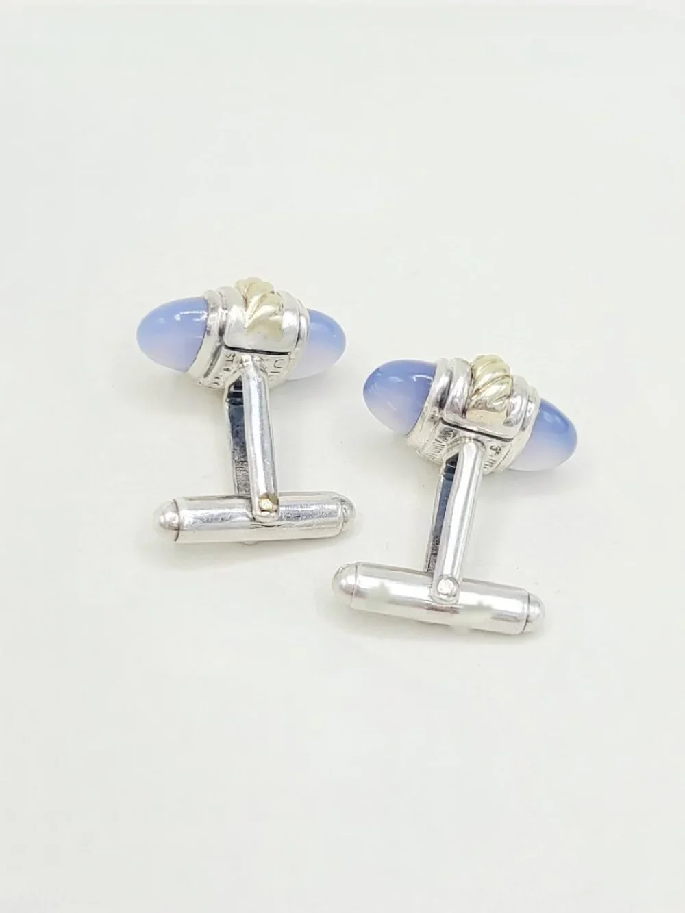 David Yurman Cable Cufflinks w/ Chalcedony & 14K Yellow Gold - RARE